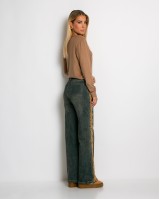 Jean wide leg με δαντέλα στο πλάι dirty denim
