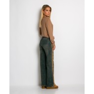 Jean wide leg με δαντέλα στο πλάι dirty denim