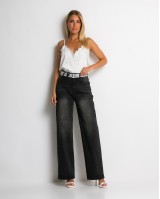 Jean με δαντέλα στη ζώνη μαύρο