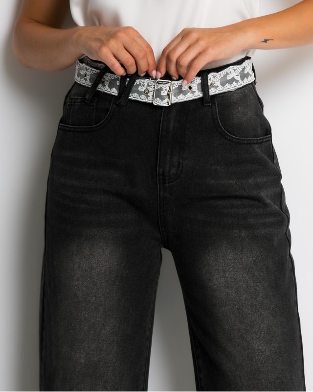 Jean με δαντέλα στη ζώνη μαύρο