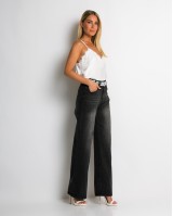 Jean με δαντέλα στη ζώνη μαύρο