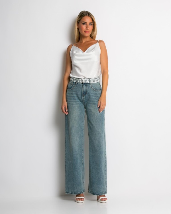 Jean με δαντέλα στη ζώνη denim