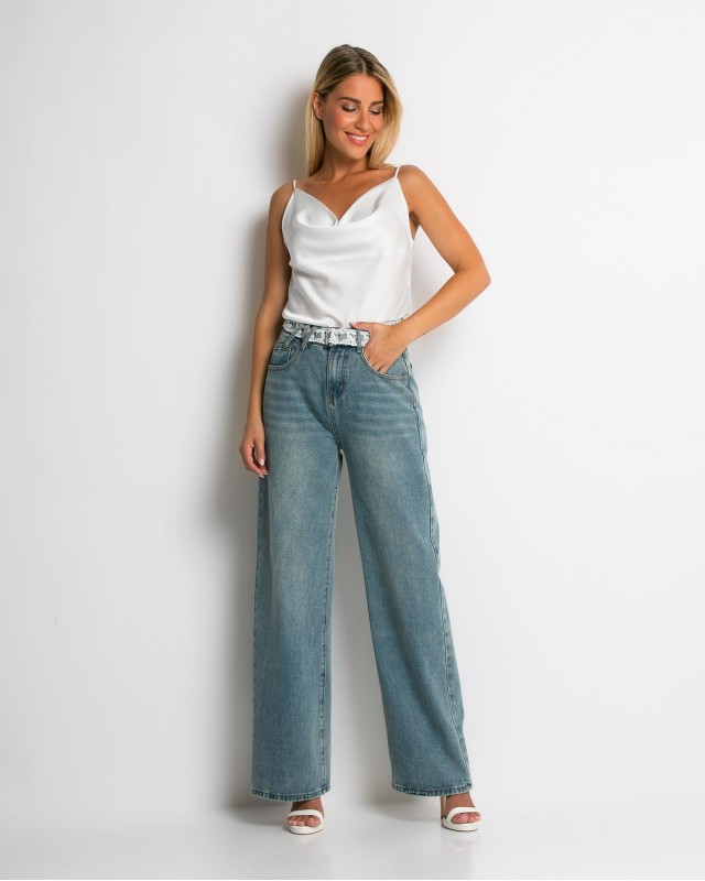 Jean με δαντέλα στη ζώνη denim