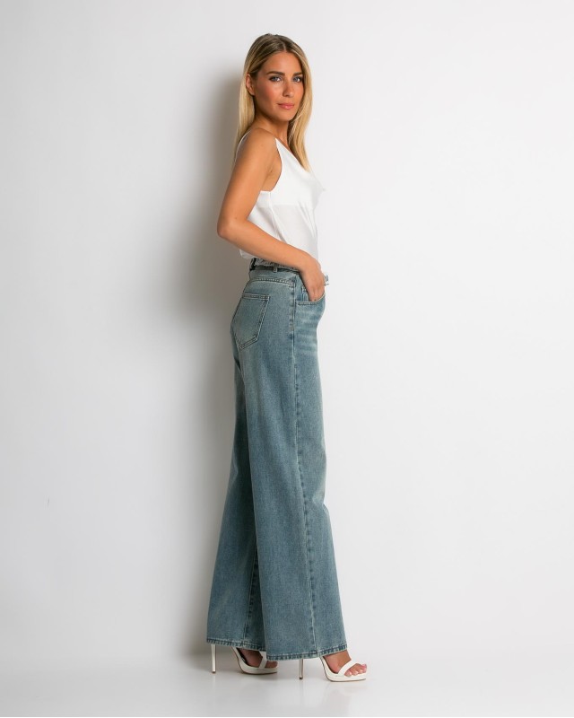 Jean με δαντέλα στη ζώνη denim