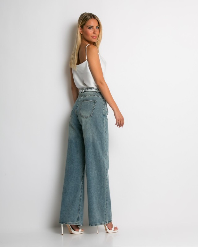 Jean με δαντέλα στη ζώνη denim