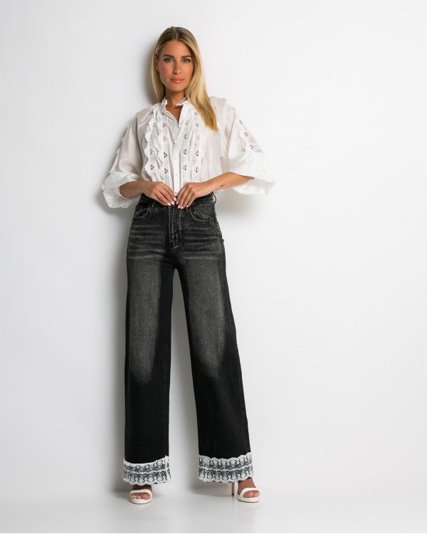 Jean με δαντέλα στο τελείωμα μαύρο