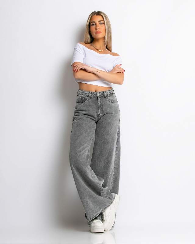 Παντελόνι jean wide leg Γκρι Παντελόνι jean wide leg Γκρι