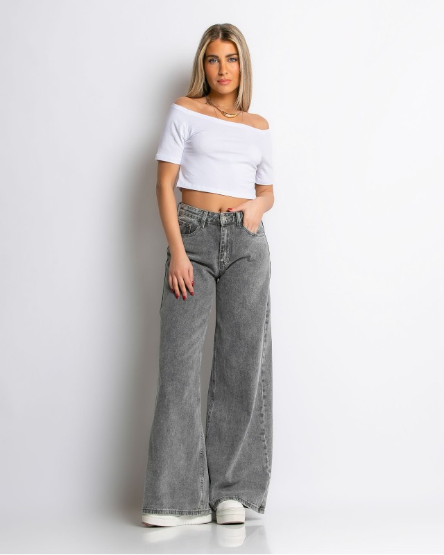 Παντελόνι jean wide leg Γκρι Παντελόνι jean wide leg Γκρι