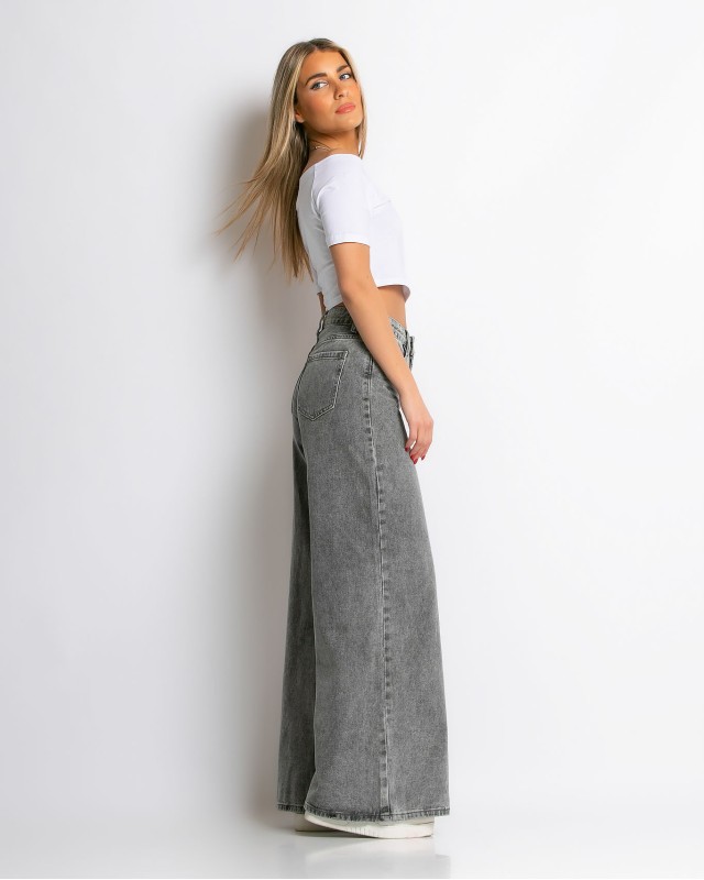 Παντελόνι jean wide leg Γκρι Παντελόνι jean wide leg Γκρι