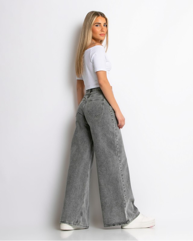 Παντελόνι jean wide leg Γκρι Παντελόνι jean wide leg Γκρι