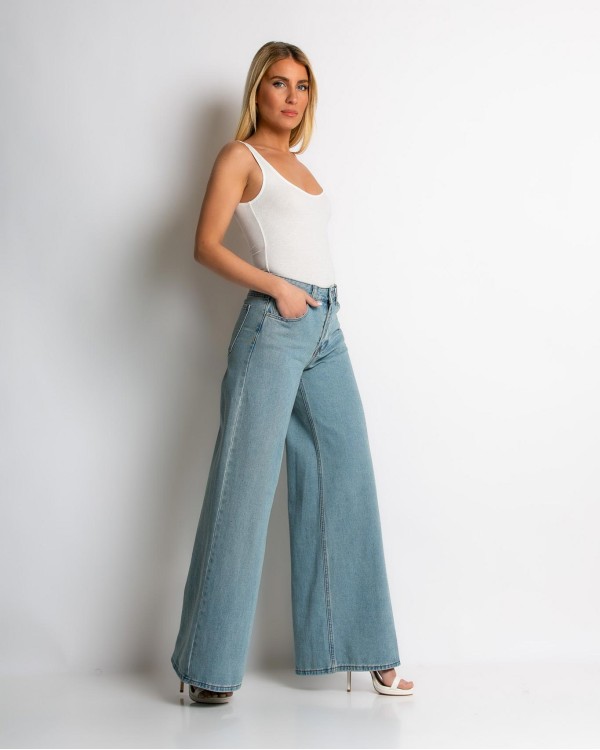 Παντελόνι jean wide leg dirty denim