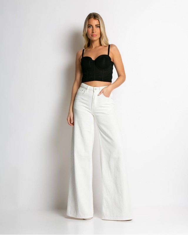 Παντελόνι jean wide leg λευκό Παντελόνι jean wide leg λευκό
