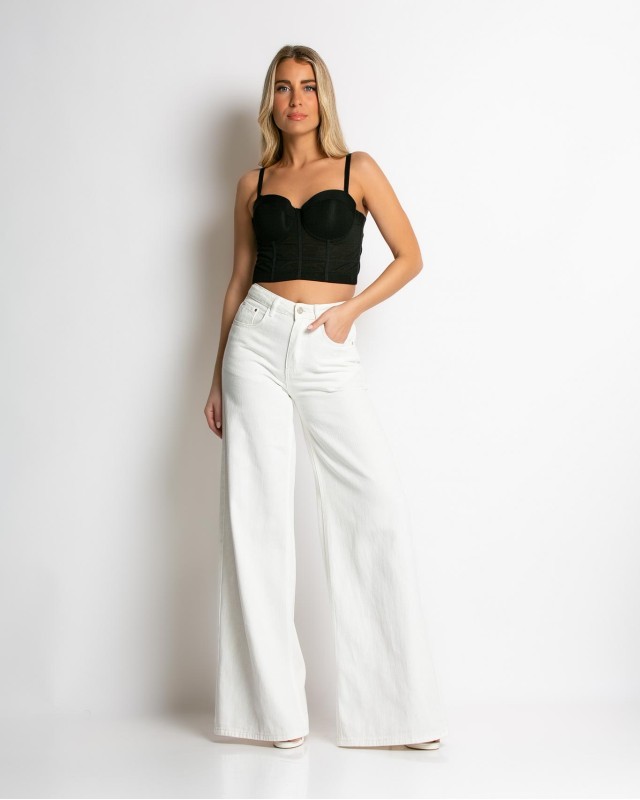 Παντελόνι jean wide leg λευκό Παντελόνι jean wide leg λευκό