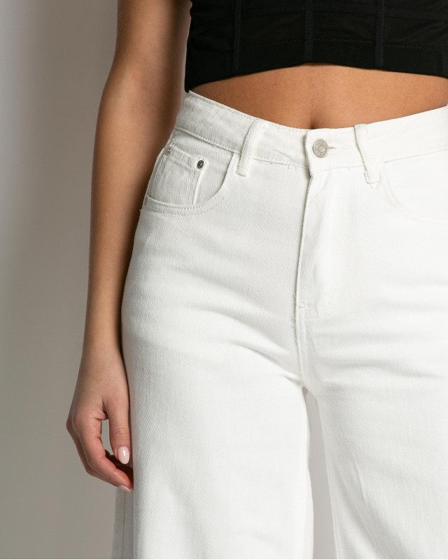 Παντελόνι jean wide leg λευκό Παντελόνι jean wide leg λευκό