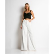 Παντελόνι jean wide leg λευκό