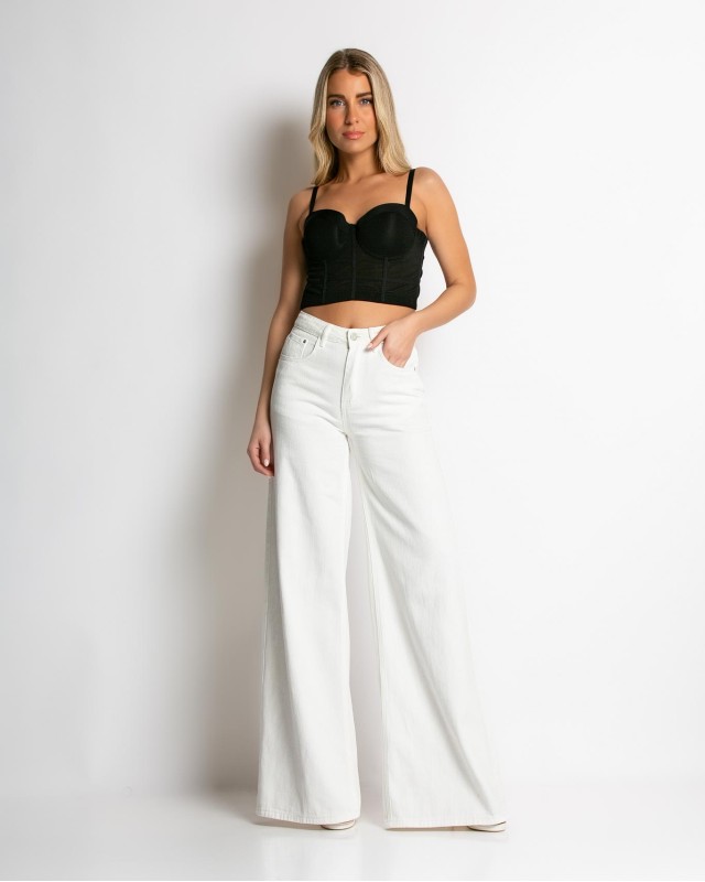Παντελόνι jean wide leg λευκό Παντελόνι jean wide leg λευκό