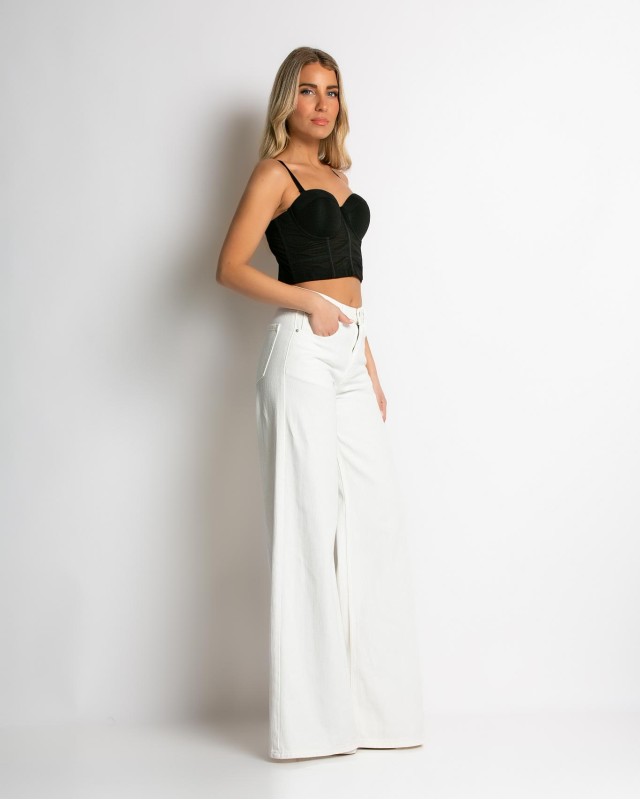 Παντελόνι jean wide leg λευκό Παντελόνι jean wide leg λευκό