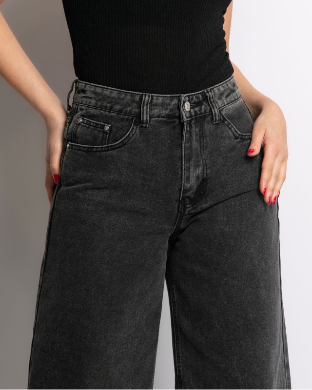 Παντελόνι jean wide leg ανθρακί Παντελόνι jean wide leg ανθρακί