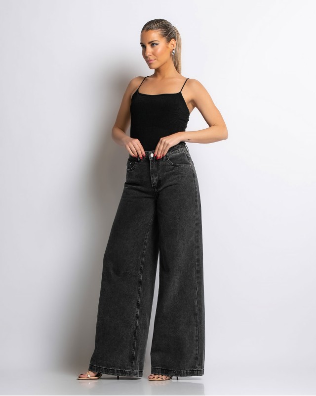 Παντελόνι jean wide leg ανθρακί Παντελόνι jean wide leg ανθρακί