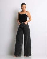 Παντελόνι jean wide leg ανθρακί Παντελόνι jean wide leg ανθρακί