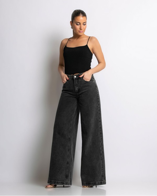 Παντελόνι jean wide leg ανθρακί