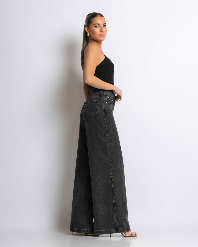 Παντελόνι jean wide leg ανθρακί Παντελόνι jean wide leg ανθρακί