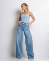 Παντελόνι jean wide leg ξεβαμμένο Denim Παντελόνι jean wide leg ξεβαμμένο Denim