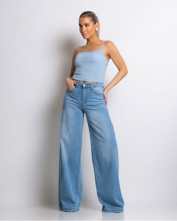 Παντελόνι jean wide leg ανθρακί