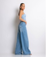 Παντελόνι jean wide leg ξεβαμμένο Denim Παντελόνι jean wide leg ξεβαμμένο Denim