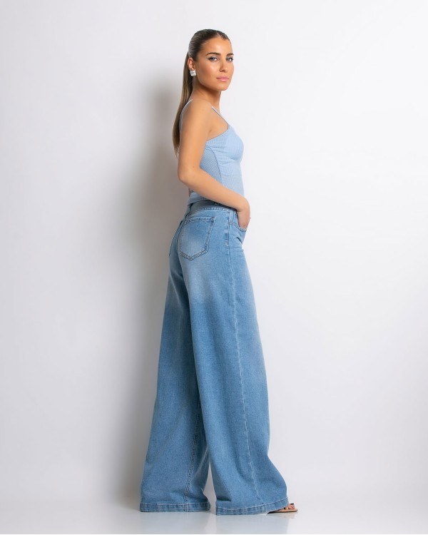 Παντελόνι jean wide leg ξεβαμμένο Denim