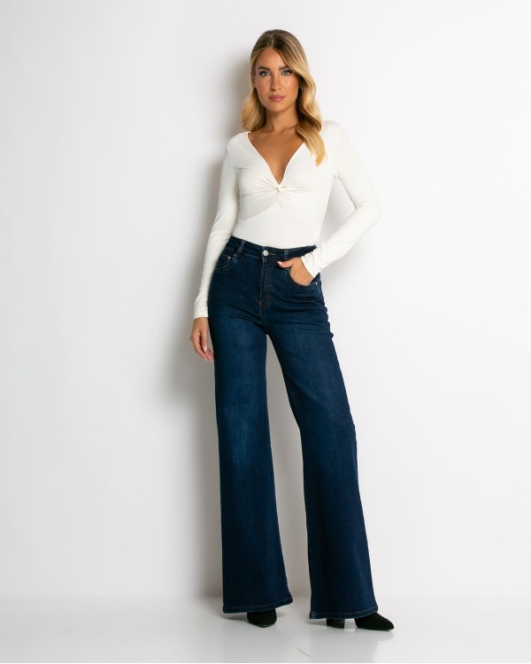 Jean καμπάνα wide leg push up μπλε