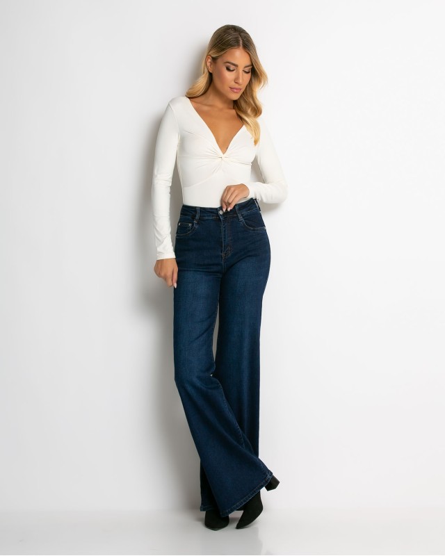 Jean καμπάνα wide leg push up μπλε