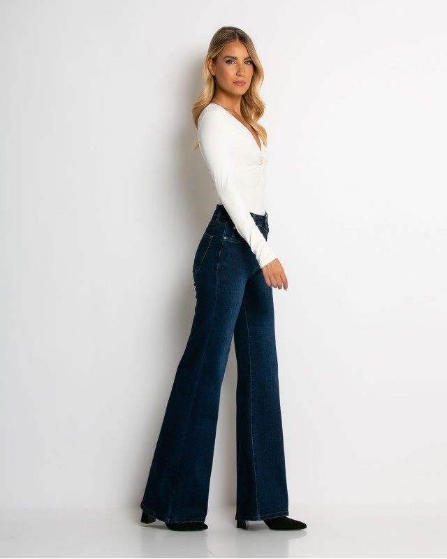 Jean καμπάνα wide leg push up μπλε