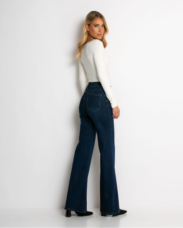 Jean καμπάνα wide leg push up μπλε