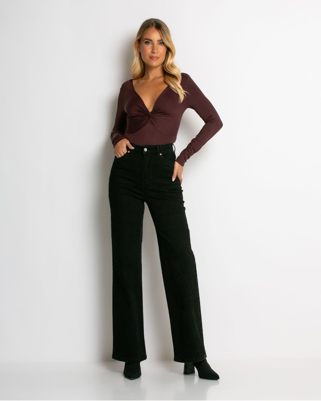 Jean καμπάνα wide leg push up μαύρο