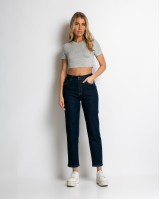 Jean straight leg ψηλόμεσο μπλε σκούρο Jean straight leg ψηλόμεσο μπλε σκούρο