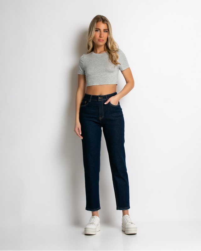 Jean straight leg ψηλόμεσο μπλε σκούρο Jean straight leg ψηλόμεσο μπλε σκούρο