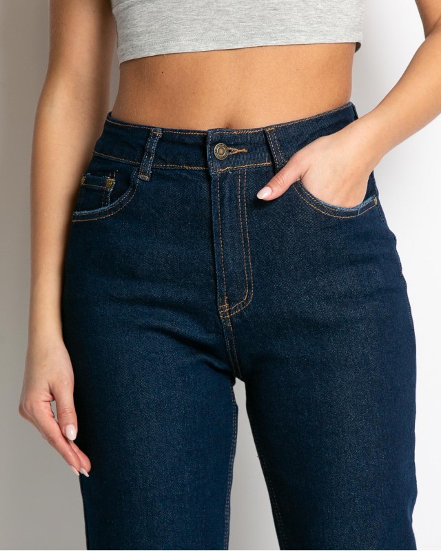 Jean straight leg ψηλόμεσο μπλε σκούρο Jean straight leg ψηλόμεσο μπλε σκούρο