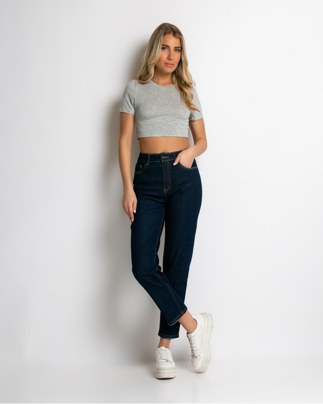 Jean straight leg ψηλόμεσο μπλε σκούρο Jean straight leg ψηλόμεσο μπλε σκούρο