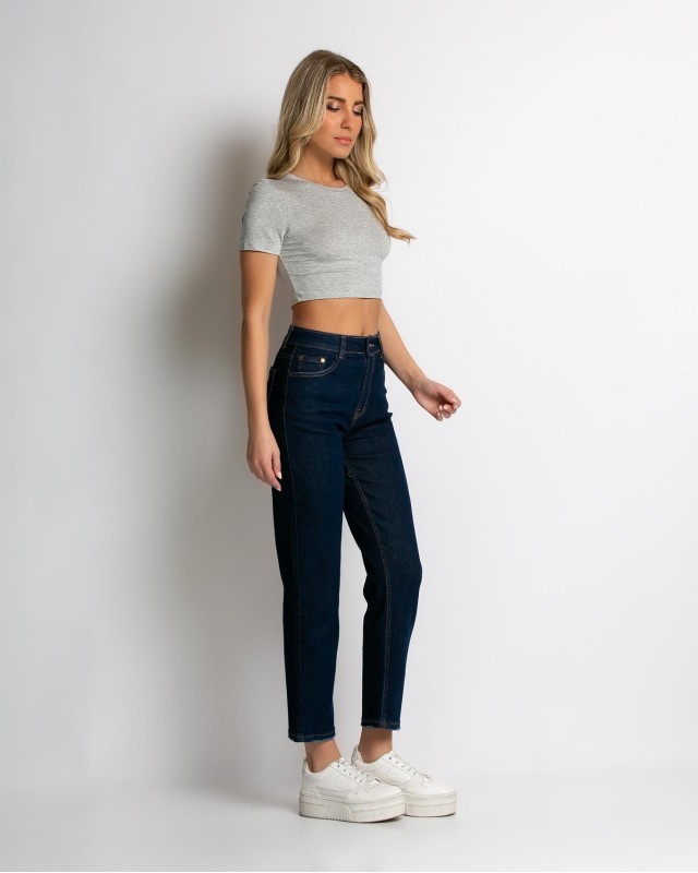 Jean straight leg ψηλόμεσο μπλε σκούρο Jean straight leg ψηλόμεσο μπλε σκούρο