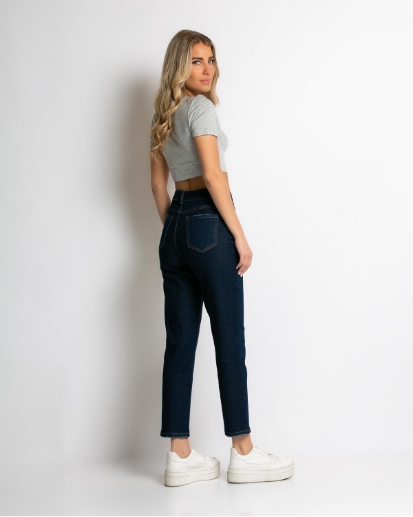 Jean straight leg ψηλόμεσο μπλε σκούρο