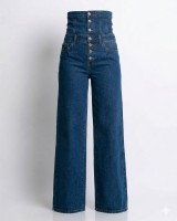Τζιν ψηλόμεσο με σχέδιο κορσέ denim