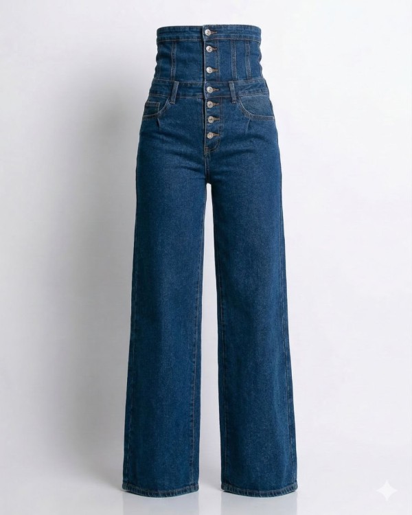 Τζιν ψηλόμεσο με σχέδιο κορσέ denim