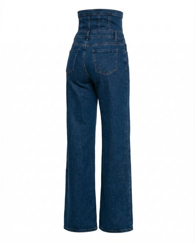 Τζιν ψηλόμεσο με σχέδιο κορσέ denim