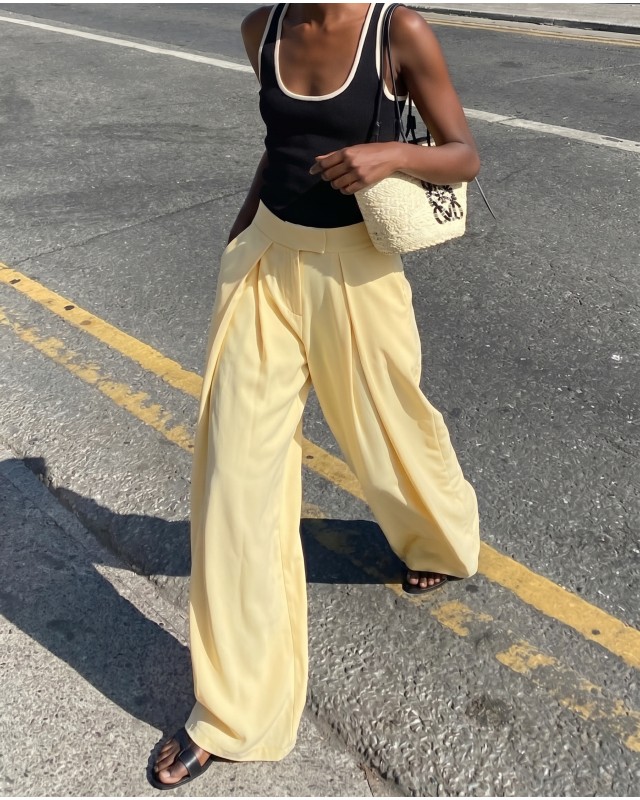 Παντελόνα wide leg με πιέτες lemon