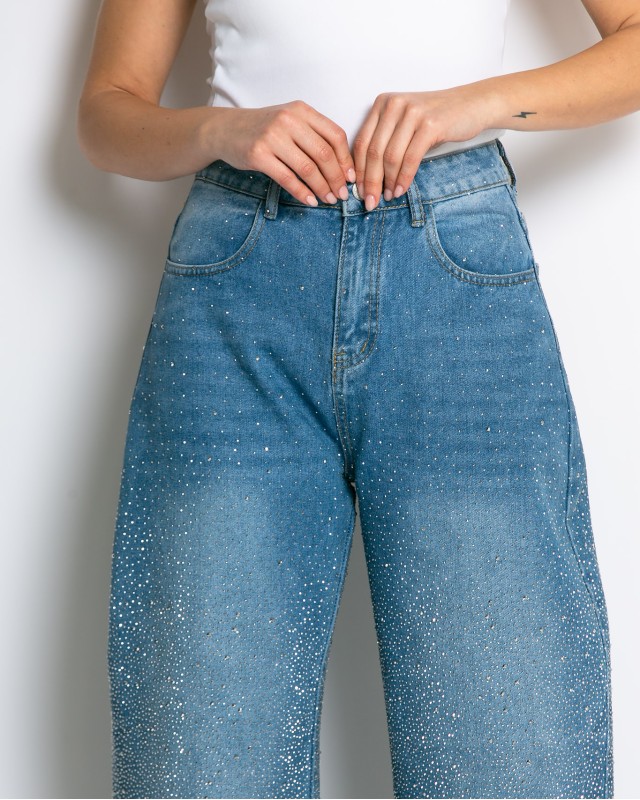 Jean baggy με στρας denim
