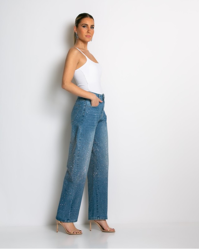 Jean baggy με στρας denim