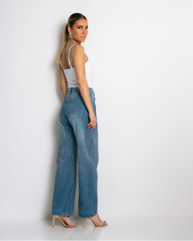 Jean baggy με στρας denim