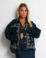 Jean crop jacket με κεντήματα navy