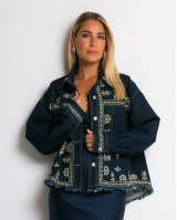 Jean crop jacket με κεντήματα navy